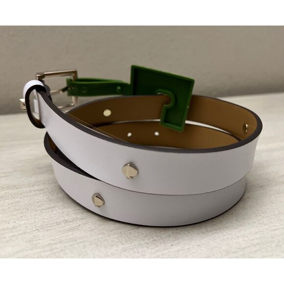 KATE SPADE Studded Belt Leather White Sz S Gold Hardware New - Picture 3 of 11